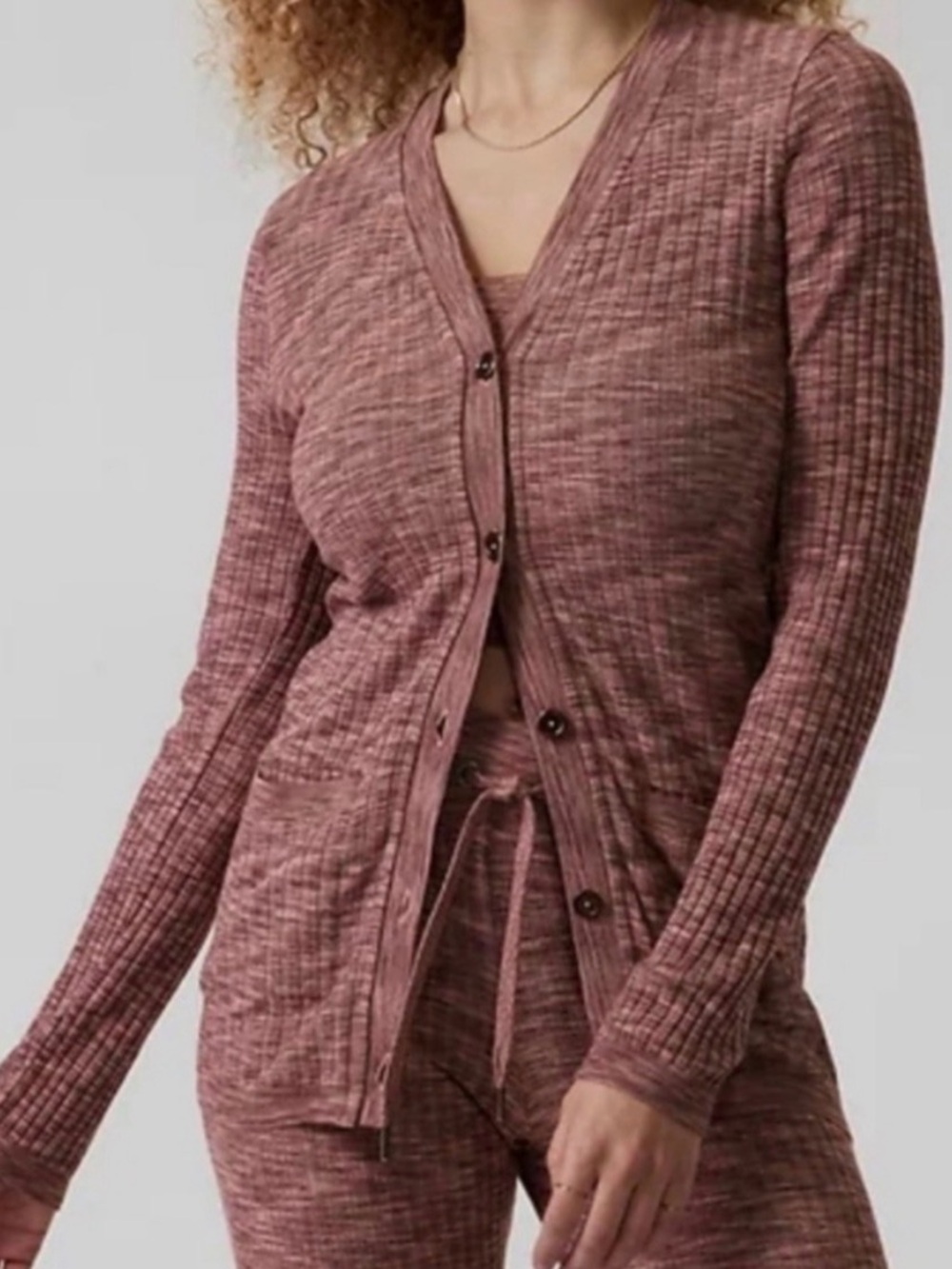 Athleta Revolve Mauve Button-Front Women's Cardigan Sweater